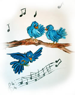 3 blue birds singing a song...